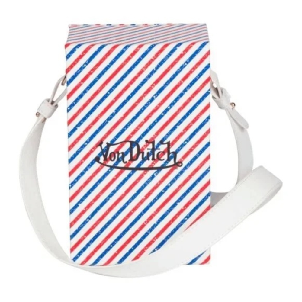 Von Dutch White Red Blue Diagonal Stripe Crossbody Bag